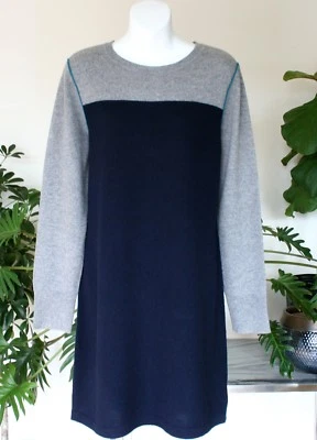 $320 Nordstrom Magaschoni 双色 100% 羊绒毛衣连衣裙 L 大号 — 第 1/4 张图片