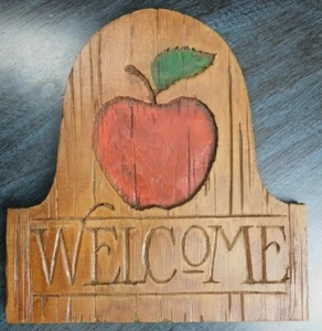 1995, Country Carver, Al Pisano, wood-look, resin, Apple Welcome sign - Picture 1 of 12