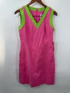 Lily Pulitzer Stretch Pink Sleeveless Textured Georgie Dress Lime Trim Size 6 Q1 - Picture 1 of 5