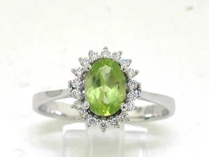 Peridot Ring 585 Weißgold 14Kt Gold natürlicher Peridot 18 Brillanten - Bild 1 von 5