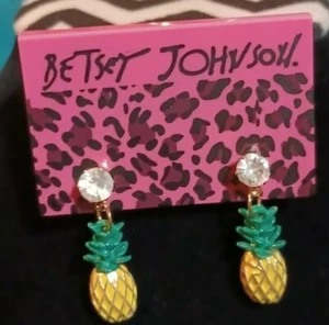 Betsey Johnson fabelhafte 3D-Ohrhänger Ananas & Strass neu mit Etikett - Bild 1 von 12