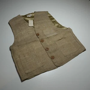 Melgio Moda D'Italia Vest Waistcoat Mens M Beige Natural Jute Wood w/ Satin NEW - Picture 1 of 13