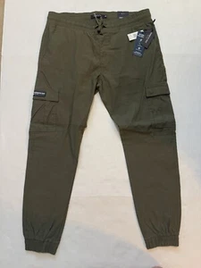 Kenneth Cole Jogger Pants Men's Large Olive Green Cargo Pockets Drawstring Waist - Picture 1 of 9