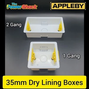 APPLEBY 35mm Dry Lining Back Box SINGLE + DOUBLE 1G 2G Plasterboard Wall Socket - Picture 1 of 24