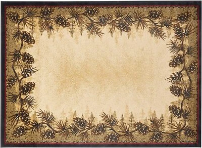 Mount Le Conte Area Rug Mat Lodge Cabin Pine Cone Green Beige *FREE SHIPPING* - Image 1 of 4