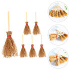6 Mini Straw Brooms w/ Red Rope - Halloween Decoration