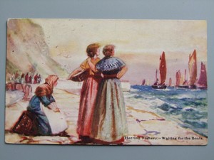 Postcard, Fisherwomen, Herring Fishery, Waiting for the Boats, 1909 Art Card