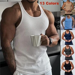 Tank tops: Tank Tops Sleeveless Men's Muscle T-shirt Bodybuilding Fitness Vests - Picture 1 of 24