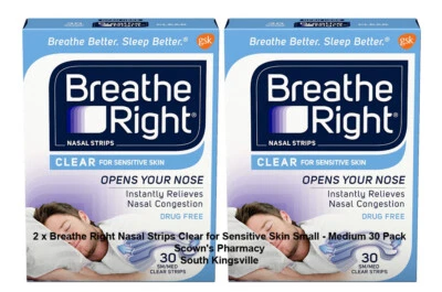 2 x Breathe Right Nasal Strips Clear for Sensitive Skin Small - Medium 30 Pack - image 1 of 4