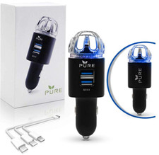 Pure Car Air Purifier w Dual Usb 3.0 Quick Charge Ports Ionizer Deodorizer Black