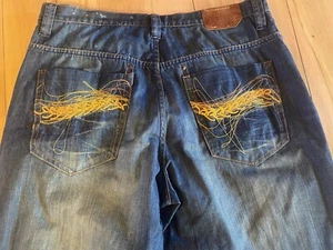 Rocawear Herren 38 Vintage 90er Hiphop blau Jeans bestickt Streetwear distressed - Bild 1 von 6