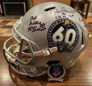 Biletnikoff Plunkett Allen Signed Full Size Raiders 60th Anv Helmet SB MVP BAS A - Picture 1 of 15