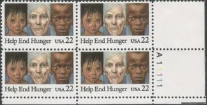 Plate Block of 4 stamps - Scott 2164 - 22 cent - Help End Hunger - 1985 - MNH - Picture 1 of 1