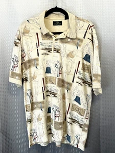 Vintage DOCKERS Golf Polo Mens M Beige All Over Print Golf Course Short Sleeve - Picture 1 of 7