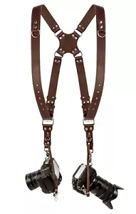 Coiro Leder Dual Kameragurt Gurt Schnellspanner braun verstellbar 508 - Bild 1 von 11