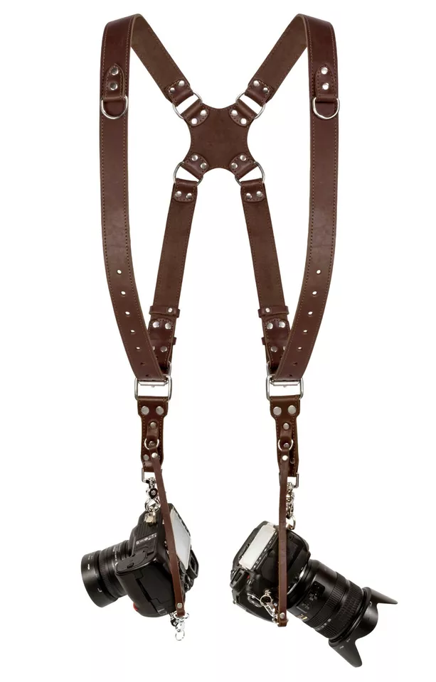 Coiro Leather Dual Camera Strap Harness Quick Release Brown Adjustable 508 - Image 1 of 4