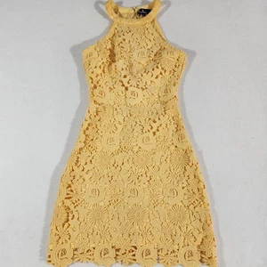 Lulus Love Poem Yellow Lace Mini Halter Dress Size XS Bodycon Preppy Summer - Picture 1 of 5