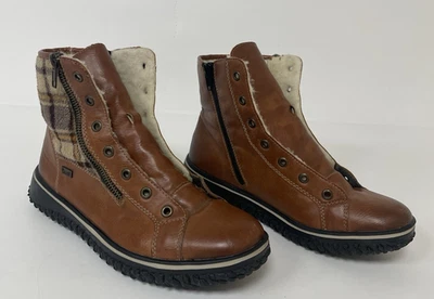 Women's Rieker Brown Leather Ankle Boots Warm Lining Size 39 Item Z4210 No Laces - image 1 of 4