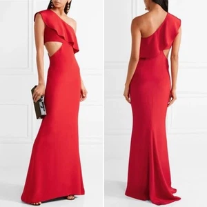 NWT Cushnie et Ochs Bea One Shoulder Cutout Silk Crepe De Chine Gown Red Size 8 - Picture 1 of 19