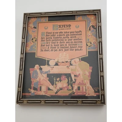 A Friend by Edgar Guest Framed Motto Art Deco A Buzza Motto 1923 Kaiser - Image 1 of 4