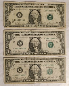 Liar's Poker $1 Dollar Bills~THREE~3~ THREE~Five of a Kinds~9's~ NINES! 19698999 - Picture 1 of 2