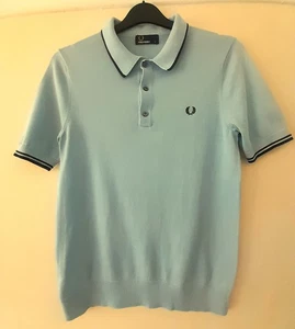 Fred Perry 100% Cotton Light Blue Soft Knit Short Sleeve Polo Shirt Size S(VGC) - Picture 1 of 4