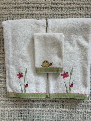 Juego de 3 paños y manos Pottery Barn Kids mariposa primavera prado nuevo con etiquetas Foto 1 de 4