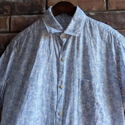 Peter Millar Seaside Floral Linen Short Sleeve Sport Button Shirt Men's Sz M - Image 1 of 4