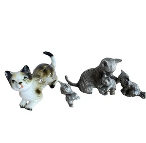 3 Spoontiques Pewter Mother Cat Kitten Figurines Vintage Miniature 1.5"+Bradley - Picture 1 of 3