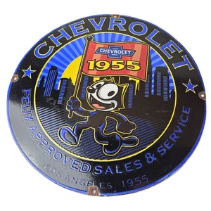 Letrero de porcelana Chevrolet vintage - bomba de gasolina de servicio Chevy Felix el gato letrero - Imagen 1 de 14