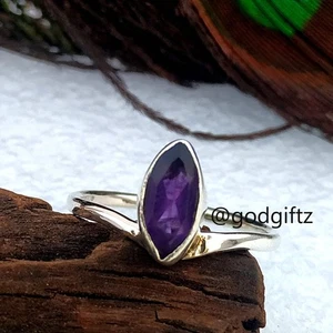 Amethyst Marquise Ring, Minimalist Jewelry Ring, 925 Solid Sterling Silver Ring, - Picture 1 of 10