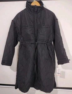 Motherhood Long Quilted Maternity Coat Size Medium Black Full Zip Adjustable NWT - Picture 1 of 12