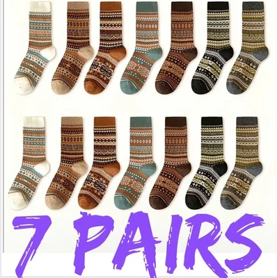 Women’s Winter Warm Socks -7 Pairs, Geometric Patterns, Thick Knit Crew. - Image 1 of 4
