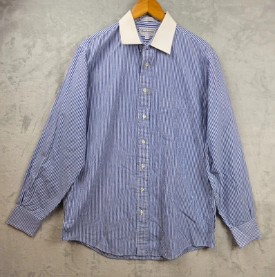 Camisa Burberrys Para Hombres 16.5-35 Abotonada Azul Blanco Rayas Manga Larga Clásica Foto 1 de 4