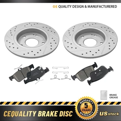 Rear Drilled Disc Rotors Ceramic Brake Pads W/hardware For Honda Civic 2016-2024 - Image 1 of 4