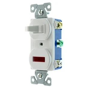 INTERRUPTOR DE PALANCA HUBBELL RC109WZ CON LUZ PILOTO, 1 POLO, 15A, 120V, BLANCO - Imagen 1 de 3
