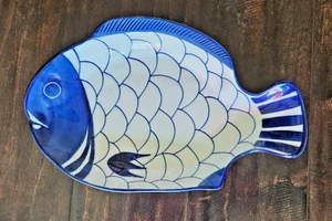 dansk arabesque fish platter blue white serving dish cobalt 11.5” X 7.5” LOOK - Picture 1 of 5