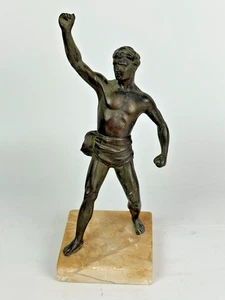 Decorative Museum Repro ATHLETE Greek Metal Statue Soldier on Marble Base - Picture 1 of 6