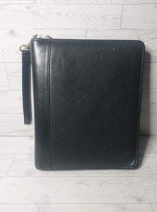 Vintage Franklin Quest 7 Ring Planner Binder Full Grain Leather Black USA 10.5" - Picture 1 of 8