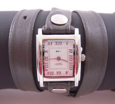 LA MER Watch Simple Gray  Leather Wrap Silver Square White Dial