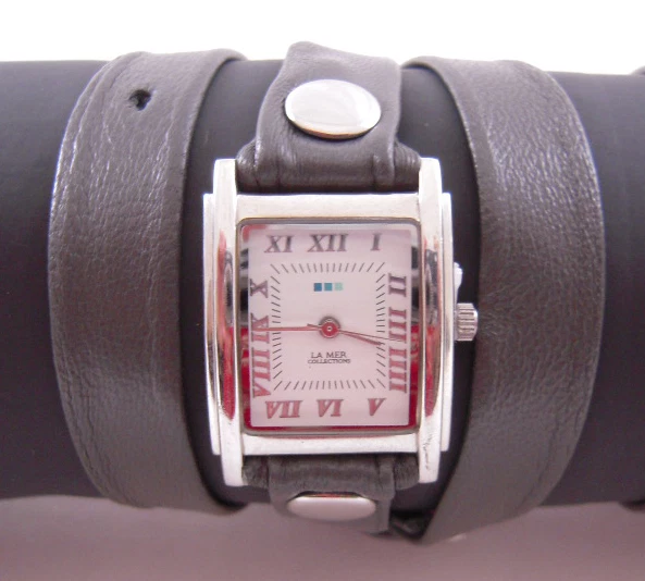 LA MER Watch Simple Gray  Leather Wrap Silver Square White Dial - Image 1 of 1