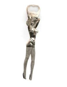 Vintage Las Vegas Showgirl Bottle Opener Metal Sexy 3D Bikini Mesh Stockings 9" - Picture 1 of 10