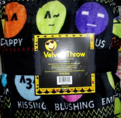CHINA-EMOJIS SMILEY SILLY FACE-KISSES Smiley-Silly Face,Emojis`Back-Warm Velvet Throw Blanket`50 x 60- New-Free To USA