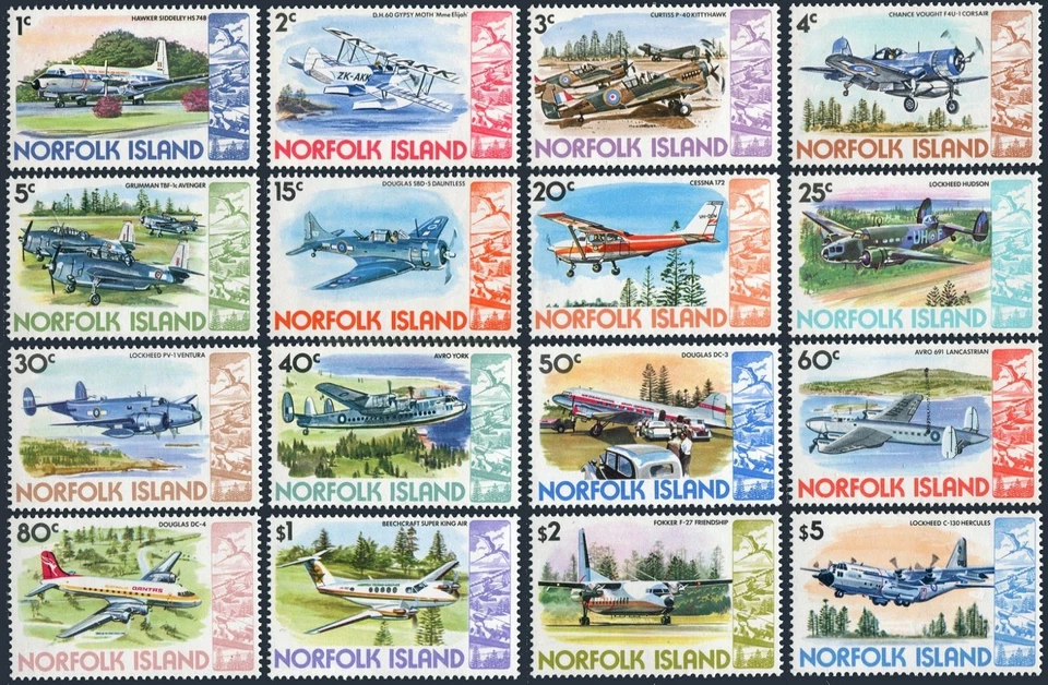 Norfolk 256-270, MNH. Michel 239-254. Airplanes 1980-1981. Bird. - Image 1 of 1