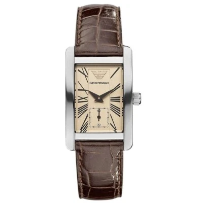 EMPORIO ARMANI MENS WATCH CLASSIC BROWN LEATHER STRAP BEIGE DIAL AR0154 GENUINE - Image 1 of 4