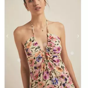 FavoriteDaughter(L)NWT slim fit floral halter tie neckline front cutout camisole - Picture 1 of 16
