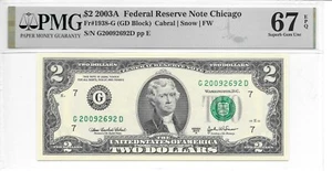 2003A $2 CHICAGO FRN Harder to Find GD Block PMG 67 EPQ SUPERB GEM UNCIRCULATED - Picture 1 of 2
