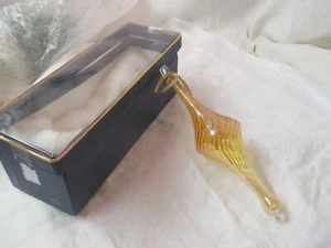 Vintage Hand Blown Glass Christmas Ornament amber swirl Spike MIB #14 - Picture 1 of 4