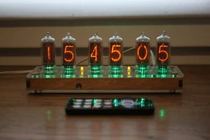 Nixie tube clock with IN-8-2 (fine 5) Desk plywood clear Remote Auto Temperature - Picture 1 of 9