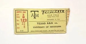 College Football Ticket Stub Texas A&M Mississippi Ole Miss Kyle Field 1975 - Bild 1 von 4